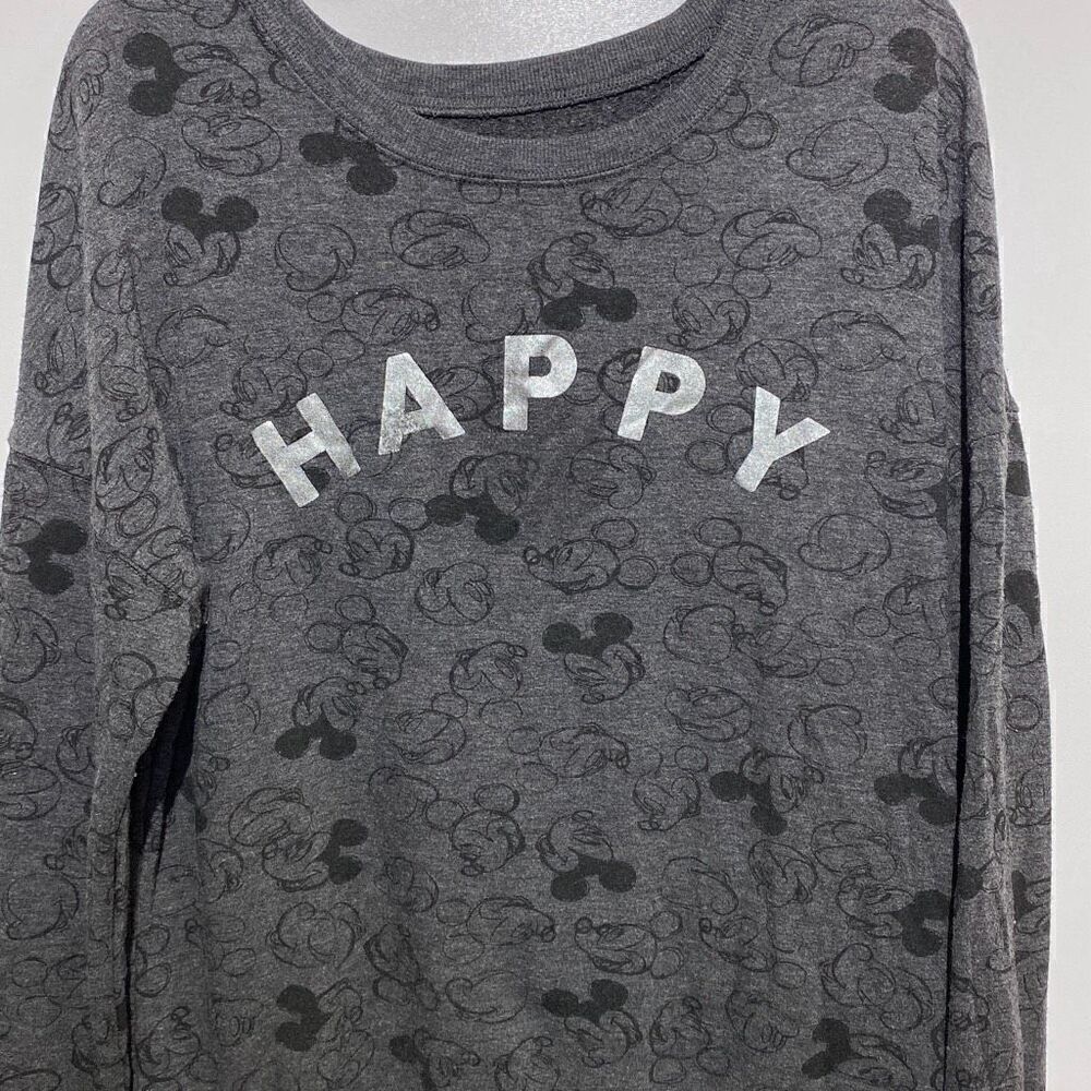 Disney Mickey Mouse‎ Happy Graphic Sweatshirt Heather Gray XL Long Sleeve Top